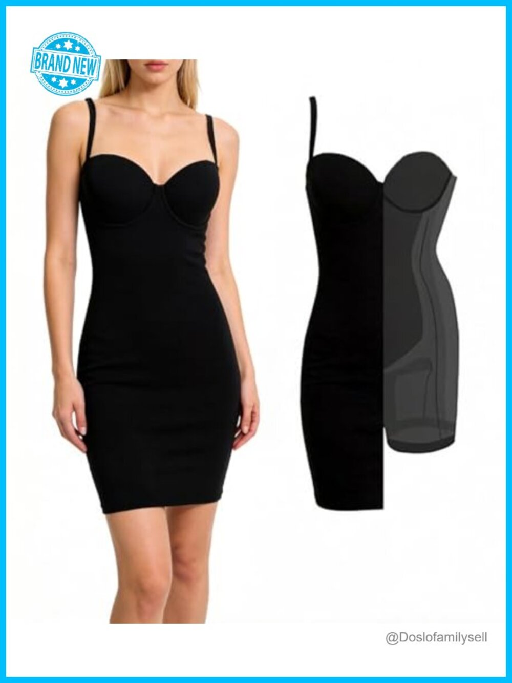 Shapewear Bodycon Mini Dress Built-in Bra Detachable Straps Tummy Control